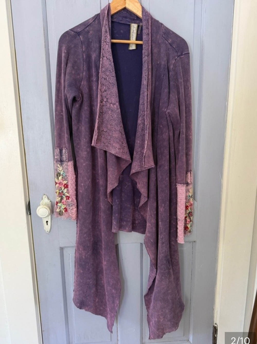 Aratta Travel Shawl Purple Draped Open-Front Cardigan with Embroidered Cuffs